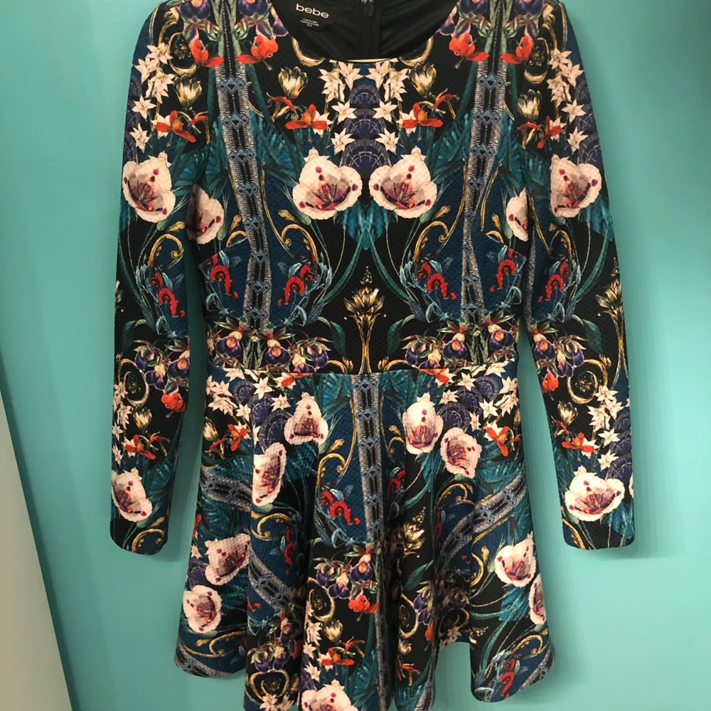 Bebe fit and flare dark floral jacquard dress
